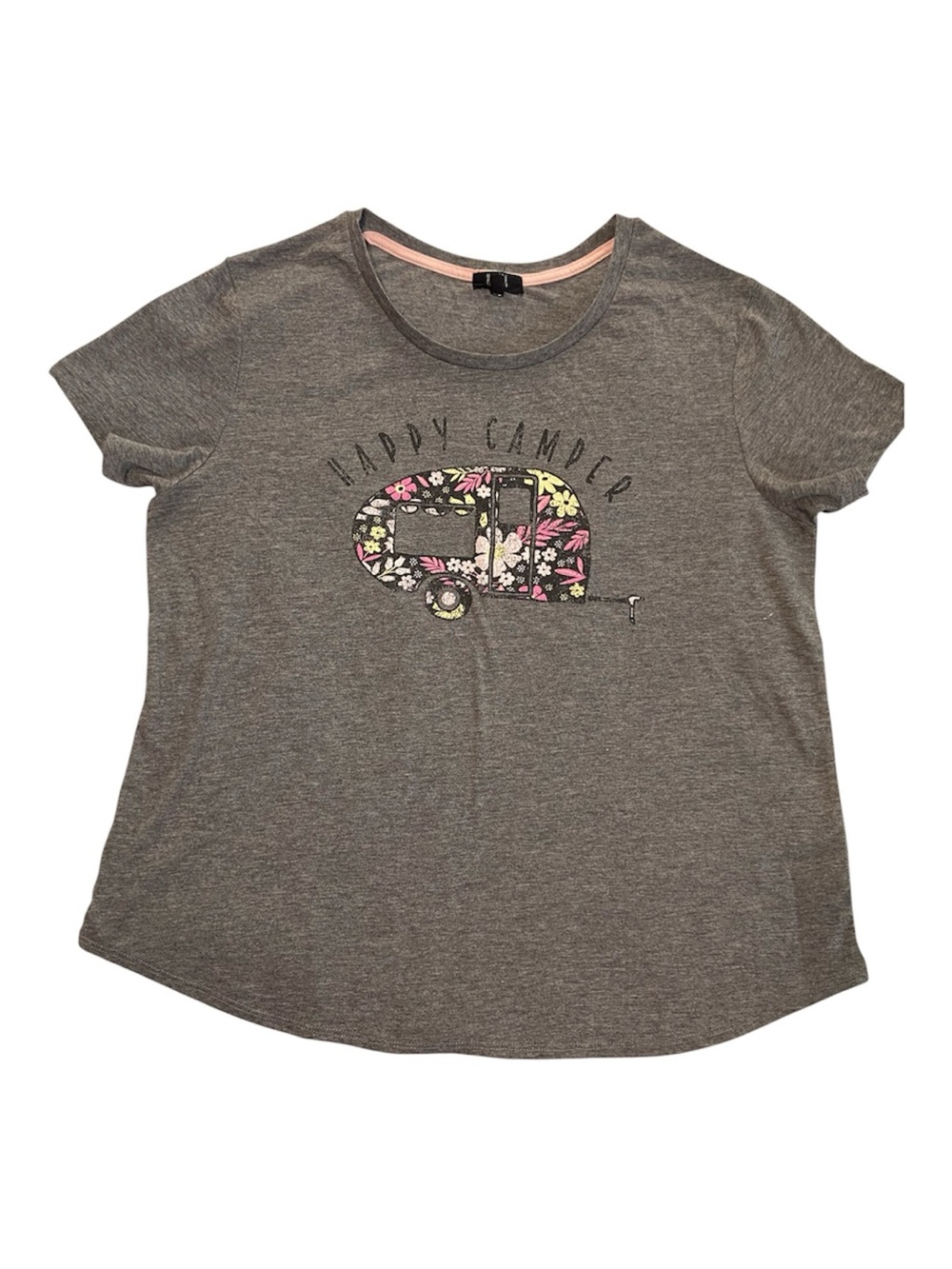 Women's Gray 'Happy Camper' Floral Camper Tee